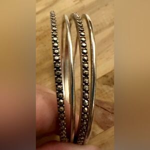 Elegant Silver tone Lucky Brand set of 4 rigid bangles